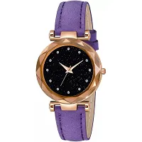 HRV Black 12 Diamond Dial Purple Leather Belt  Wrist Girls watch-thumb1