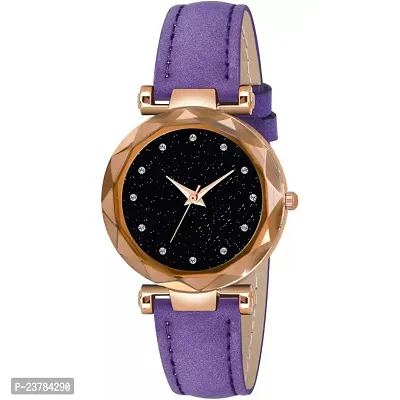 HRV Black 12 Diamond Dial Purple Leather Belt  Wrist Girls watch-thumb2