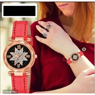 HRV Star Jari Dial Red Leather Belt Girls and Women Analog Watch