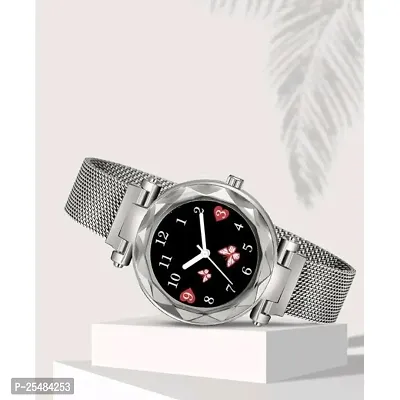 HRV Black Dial Silver Megnet Analog Women and Girls Watch