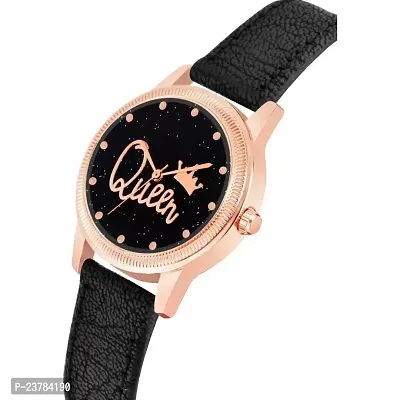 HRV Queen Dial Black Leather Strap Watch For Girls-thumb3