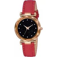 HRV Black 12 Diamond Dial Red Leather Belt  Wrist Girls watch-thumb1