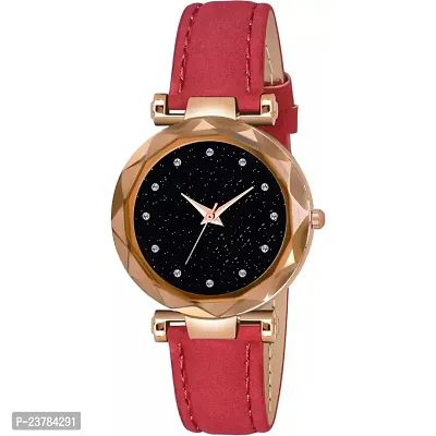 HRV Black 12 Diamond Dial Red Leather Belt  Wrist Girls watch-thumb2