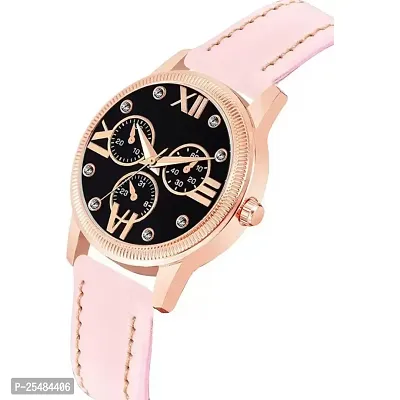 HRV Meena Black Dial RL Rose Cash Pink Leather Belt Women and Girls Watch-thumb2