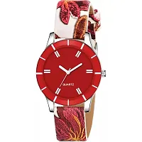 HRV UNIQUE ROUND RED DIAL LATHER WATCH FOR WOMEN-thumb1