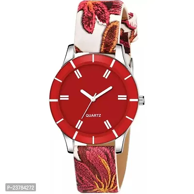 HRV UNIQUE ROUND RED DIAL LATHER WATCH FOR WOMEN-thumb2