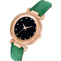 HRV Black 12 Diamond Dial Green Leather Belt  Wrist Girls watch-thumb2