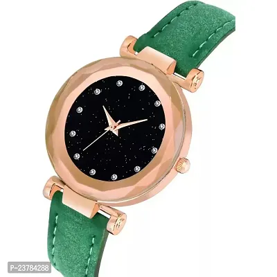 HRV Black 12 Diamond Dial Green Leather Belt  Wrist Girls watch-thumb3