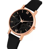 HRV Black Leather Flower Pint Dial Analog Women and Girls Watch-thumb2