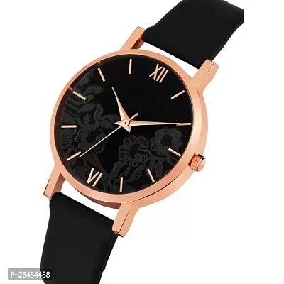 HRV Black Leather Flower Pint Dial Analog Women and Girls Watch-thumb3