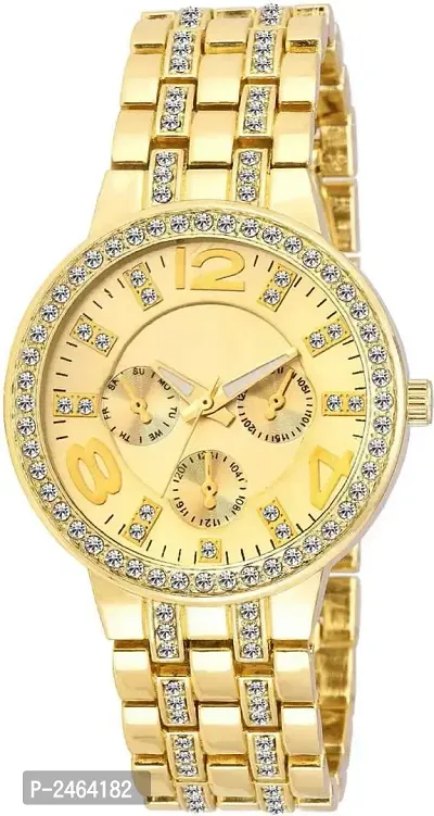 Golden Analog Watch With Metal Strap