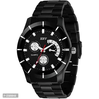 Men's Black Analog Watch With Metal Strap