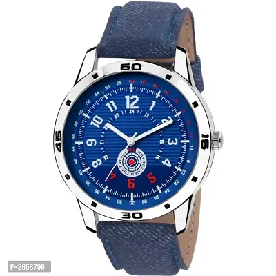 New Blue Synthetic Leather Analog Wrist Watch for Men-thumb0