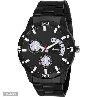 New Black Metal Analog Wrist Watch for Men-thumb0