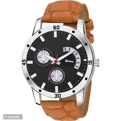 New Brown Synthetic Leather Analog Wrist Watch for Men-thumb0