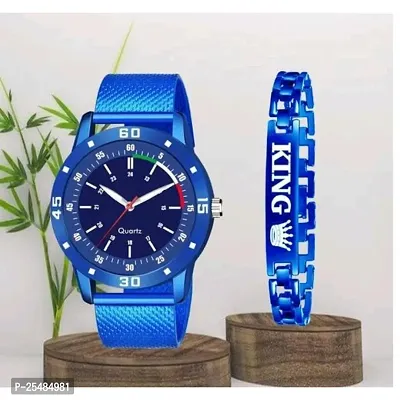Bolun Blue Tri Dial With King Blue Bracelet PU Men And Boys Watch