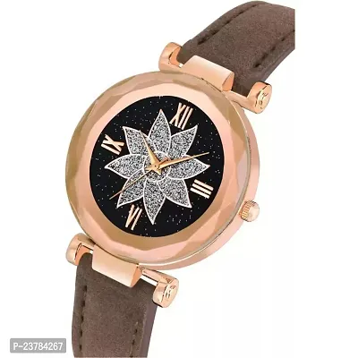 HRV Flower Designer Dial  Stylish Brown Belt Wrist Women Watch-thumb3