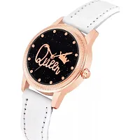 HRV Queen Dial White Leather Strap Watch For Girls-thumb2