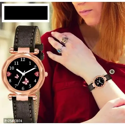 HRV Bty Black Dial Brown Leather Belt Girls and Women Analog Watch