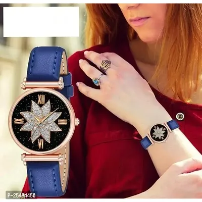 HRV Black Star Dial Rose Rl Cash Leather Blue Belt Analog Women and Girls Watch