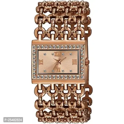 HRV Brown Dial Rect Brown Chain Girls and Women Watch-thumb2