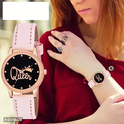 HRV Queen Dial Pink Leather Strap Watch For Girls