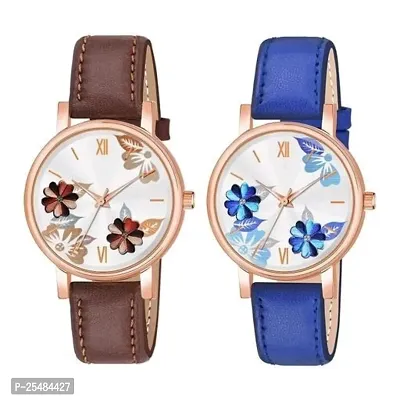 HRV Bty Cash Brown and Blue Leather Blet Combo Women and Girls Watch-thumb0