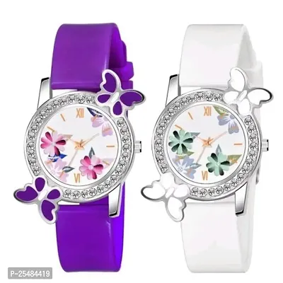 HRV Bty Cash Purple and White Pu Blet Combo Women and Girls Watch