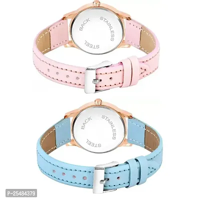 HRV Black Roman Dial Pink and SkyBlue Leather Belt Combo Women and Girls Watch-thumb3