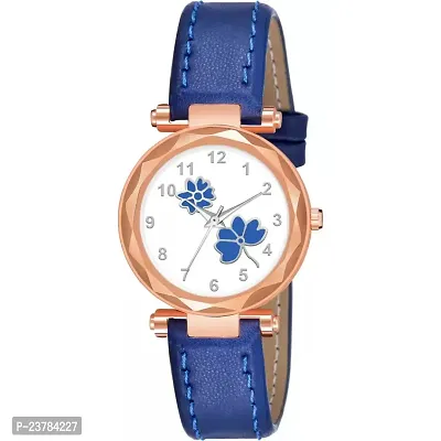 HRV Stylish Flower Designer Leather Strap  Watch for Girls