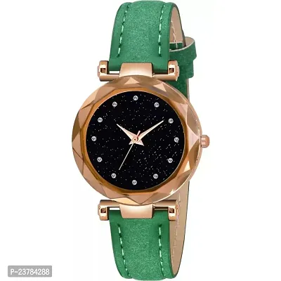 HRV Black 12 Diamond Dial Green Leather Belt  Wrist Girls watch-thumb2