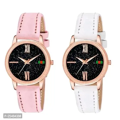 HRV Black Roman Dial Pink and White Leather Belt Combo Women and Girls Watch-thumb0