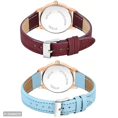 HRV Black Roman Dial Brown and SkyBlue Leather Belt Combo Women and Girls Watch-thumb3