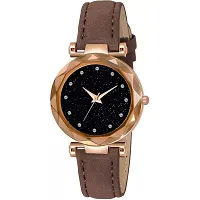 HRV Black 12 Diamond Dial Brown Leather Belt  Wrist Girls watch-thumb1