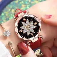 HRV Black Flower Dial Red Leather Belt Women Watch-thumb3