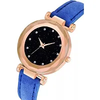 HRV Black 12 Diamond Dial Blue Leather Belt  Wrist Girls watch-thumb2