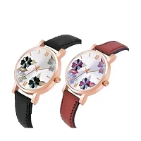 HRV Flower Dial Black and Brown Leather Belt Girls and Women Analog Watch-thumb1