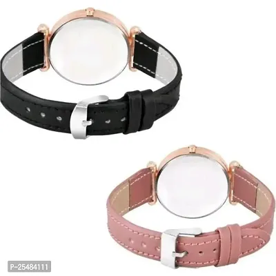 HRV Three Butter And Rose Dial Black and Pink Leather Belt Girls and Women Watch-thumb3