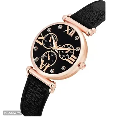 HRV RL Cash Meena Black Dial Black Leather Women and Girls Watch-thumb2