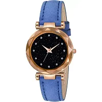 HRV Black 12 Diamond Dial Blue Leather Belt  Wrist Girls watch-thumb1