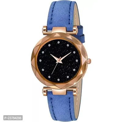 HRV Black 12 Diamond Dial Blue Leather Belt  Wrist Girls watch-thumb2