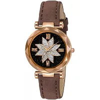 HRV Flower Designer Dial  Stylish Brown Belt Wrist Women Watch-thumb1