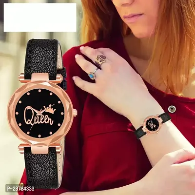 HRV Queen Dial Black Leather Belt  Watch For Girls
