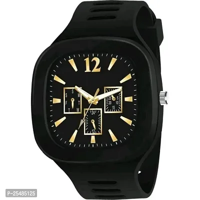 Bolun Black Crono Sport Square PU Men and Boys kids Watch-thumb2