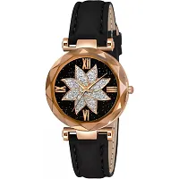 HRV Flower Designer Dial  Stylish Black Belt Wrist Women Watch-thumb1