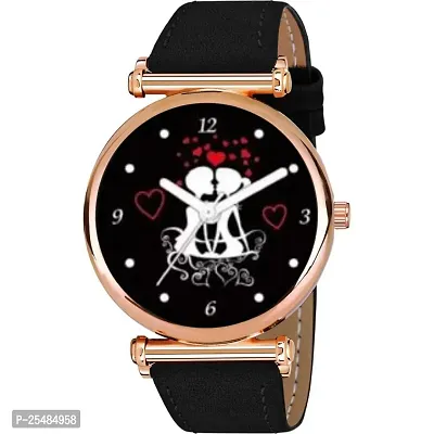 Bolun Couple Love Dial Rose Cash Black Leather Men And Boys Watch-thumb0