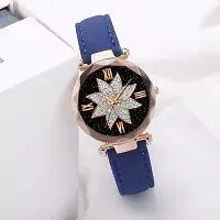 HRV Black Flower Dial Blue Leather Belt Women Watch-thumb1