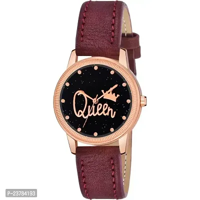 HRV Queen Dial Pink Leather Strap Watch For Girls-thumb0