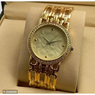 HRV Gold Round Cash Gold Thik Belt Women Watch-thumb0