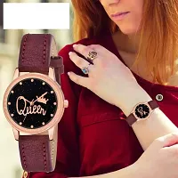 HRV Queen Dial Pink Leather Strap Watch For Girls-thumb1